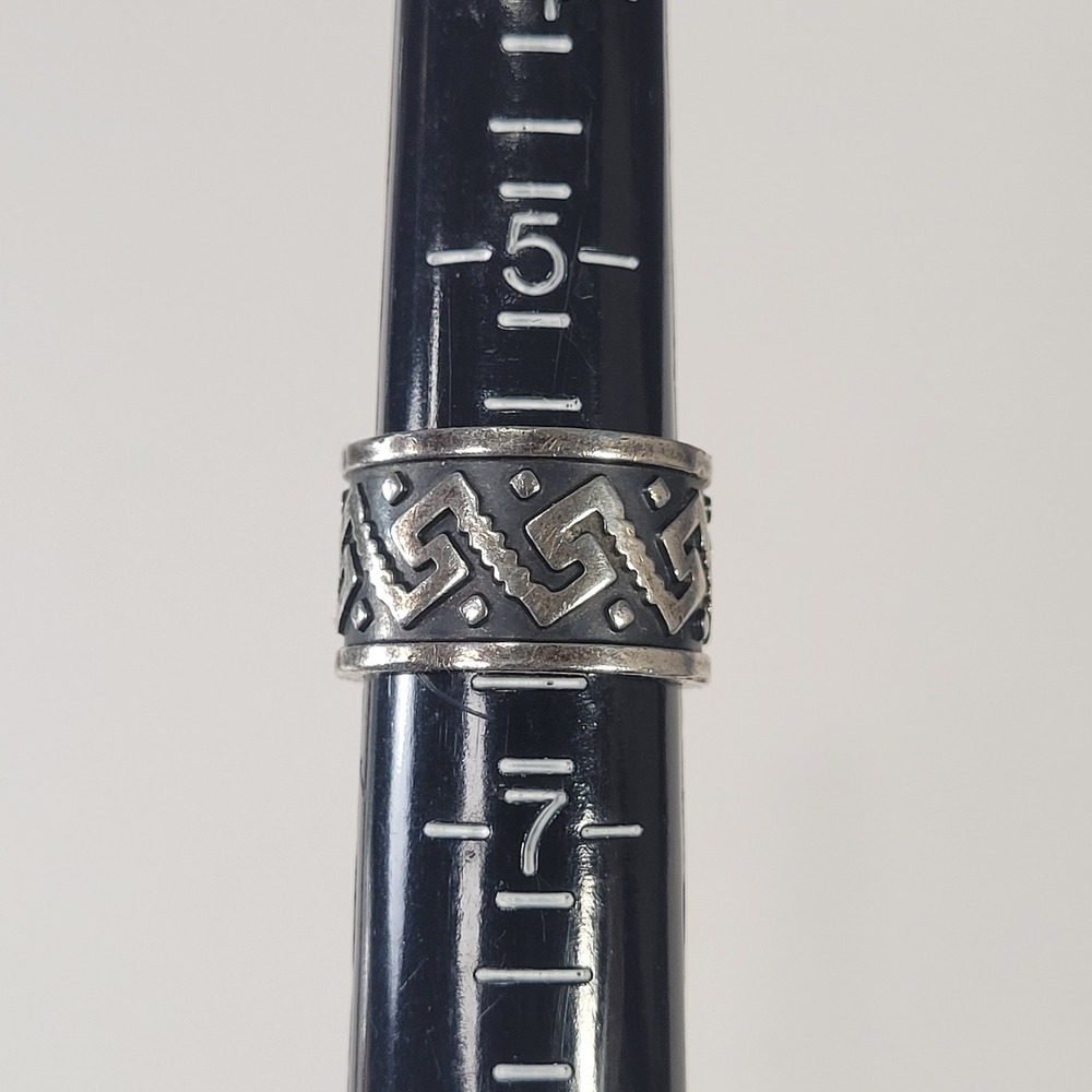 Vintage Mexico 925 Sterling‎ Silver Wide Band Ring Greek Key Size 6.5 - 10.2g - Picture 8 of 9